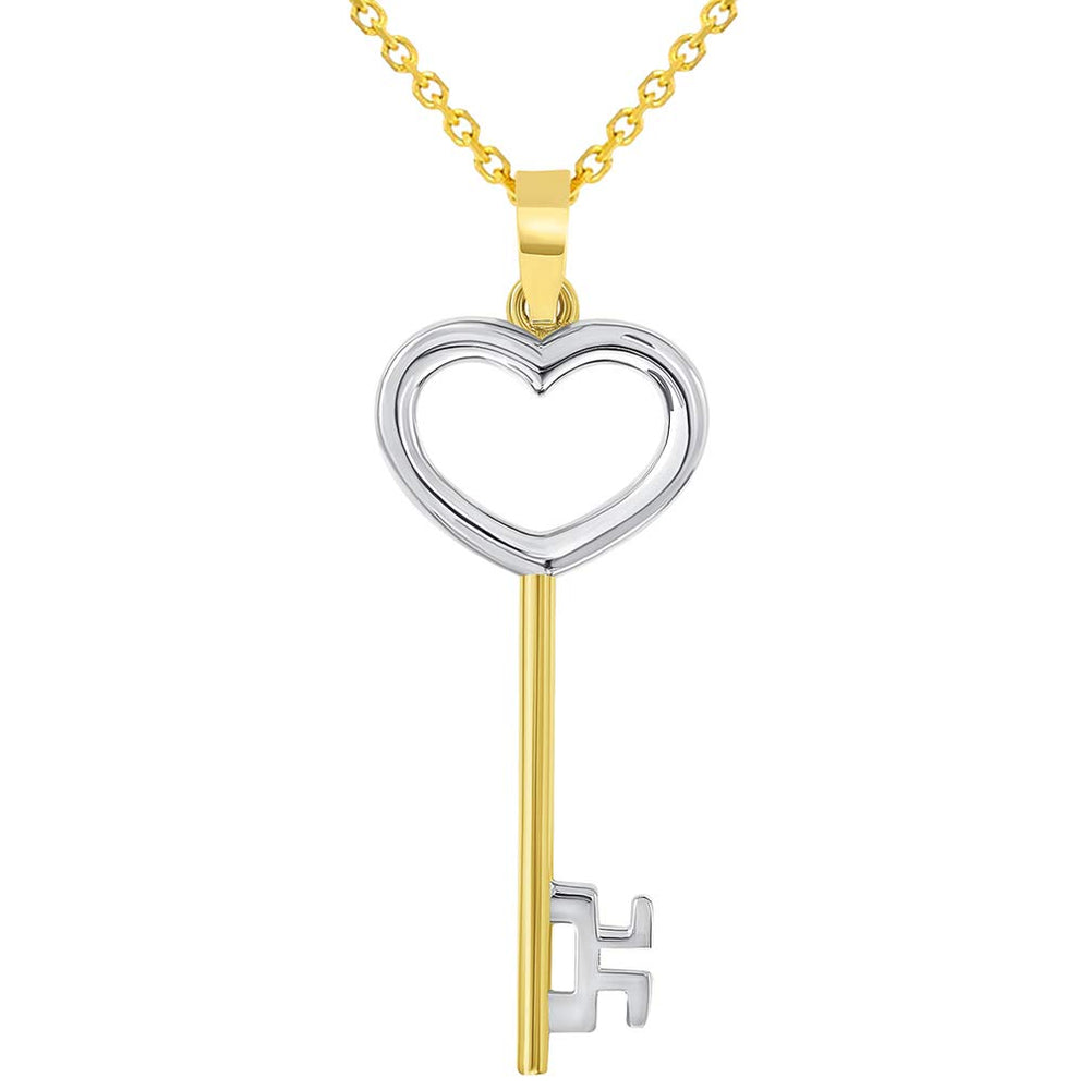 14k Gold Heart Shaped Love Key Pendant Necklace