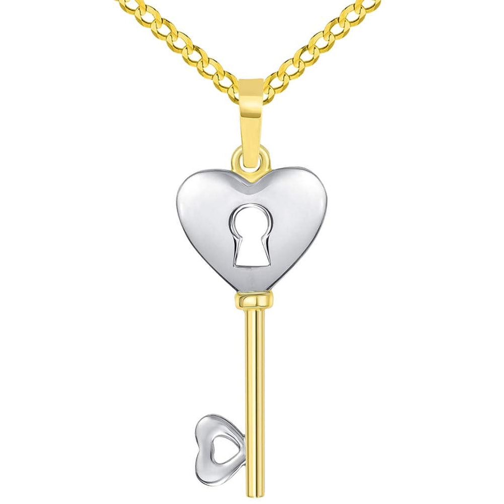 14k Gold Heart Shaped Love Key Pendant Necklace