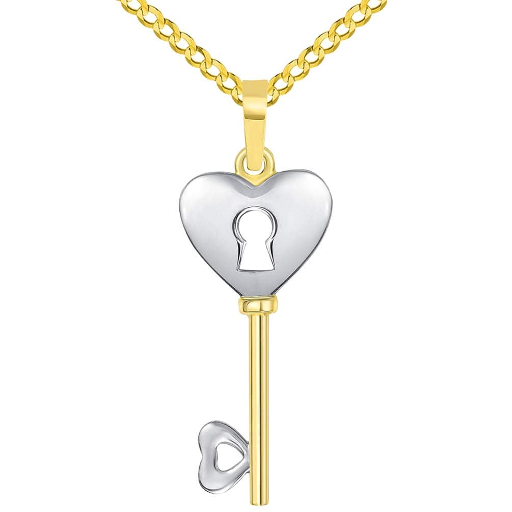 14k Gold Heart Shaped Love Key Pendant Necklace