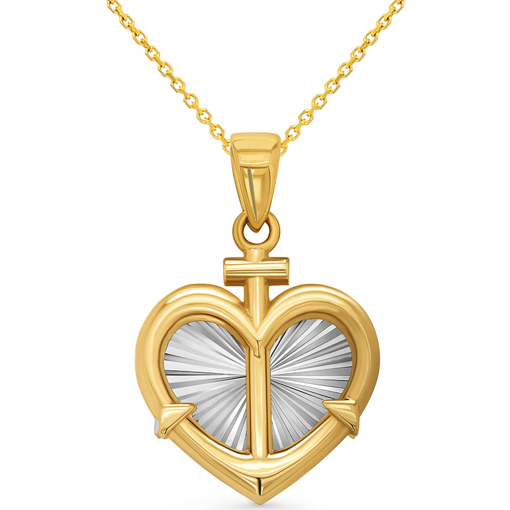 14k Gold Heart with Anchor Pendant Necklace