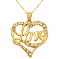 Load image into Gallery viewer, 14k Gold Heart with Love Written Pendant Necklace
