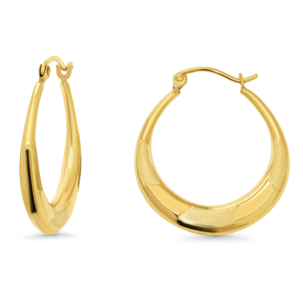 14k Gold High Polish & Satin Oval Hoop Earrings