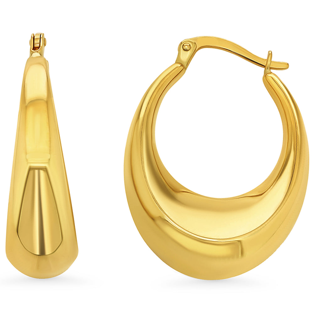 14k Gold High Polish Tapered Oval Hoop Earrings