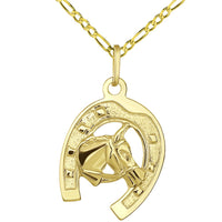Load image into Gallery viewer, 14K Gold Horseshoe Horse Head Pendant Necklace
