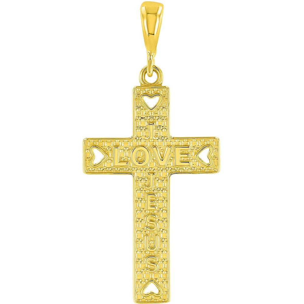 14K Gold I Love Jesus Cross Charm Pendant