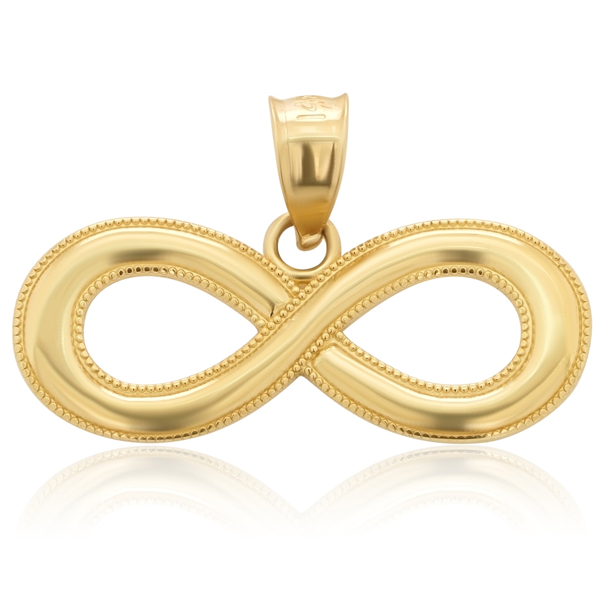 14k Gold Infinity Pendant With Milgrain Edge Jewelry America
