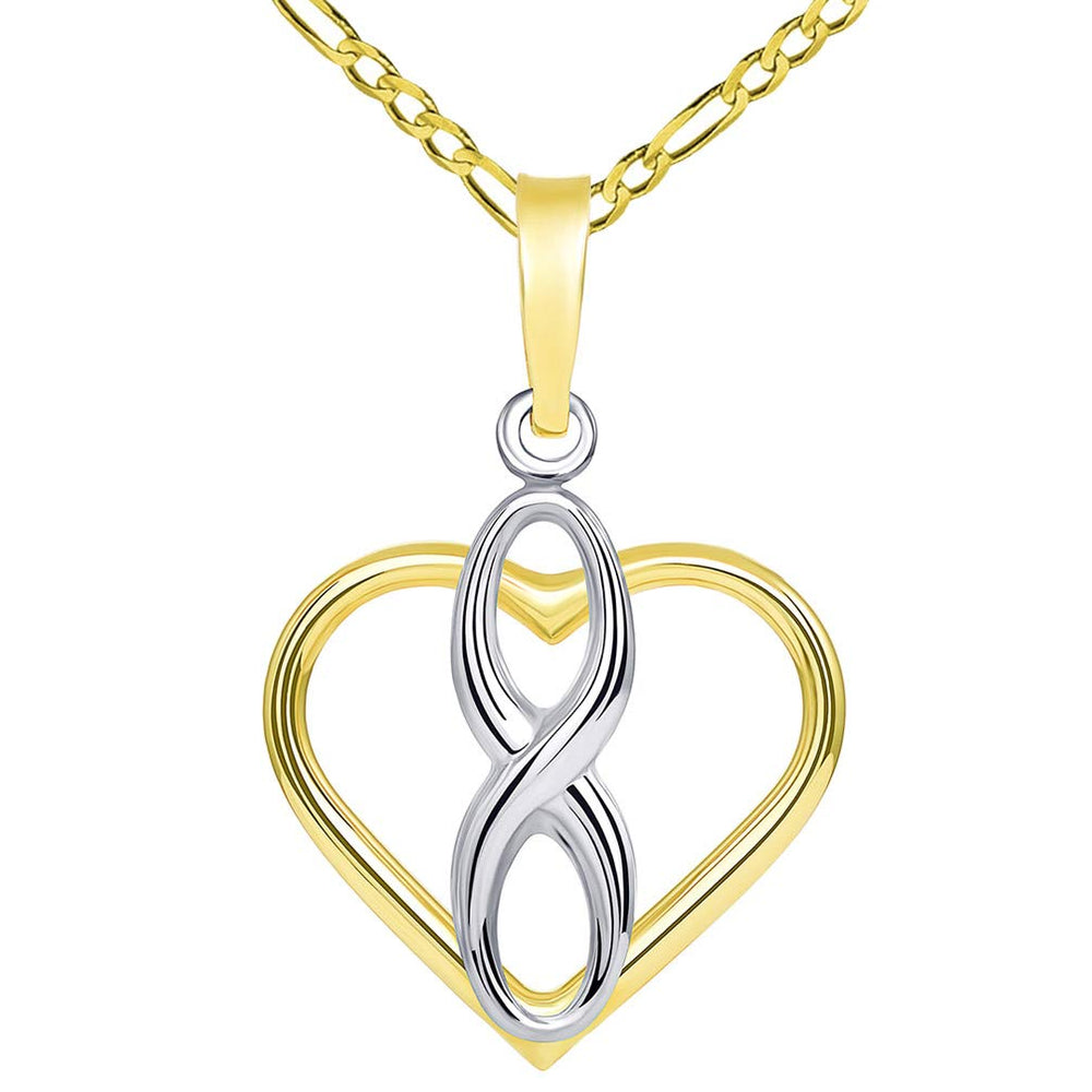 14k Gold Infinity Sign Heart Pendant on a Figaro Chain Necklace