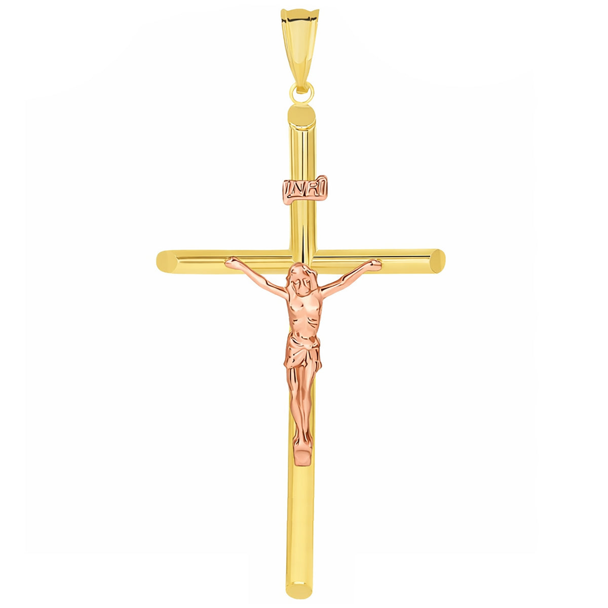 14K Gold INRI Cross Jesus Crucifix Pendant | Jewelry America