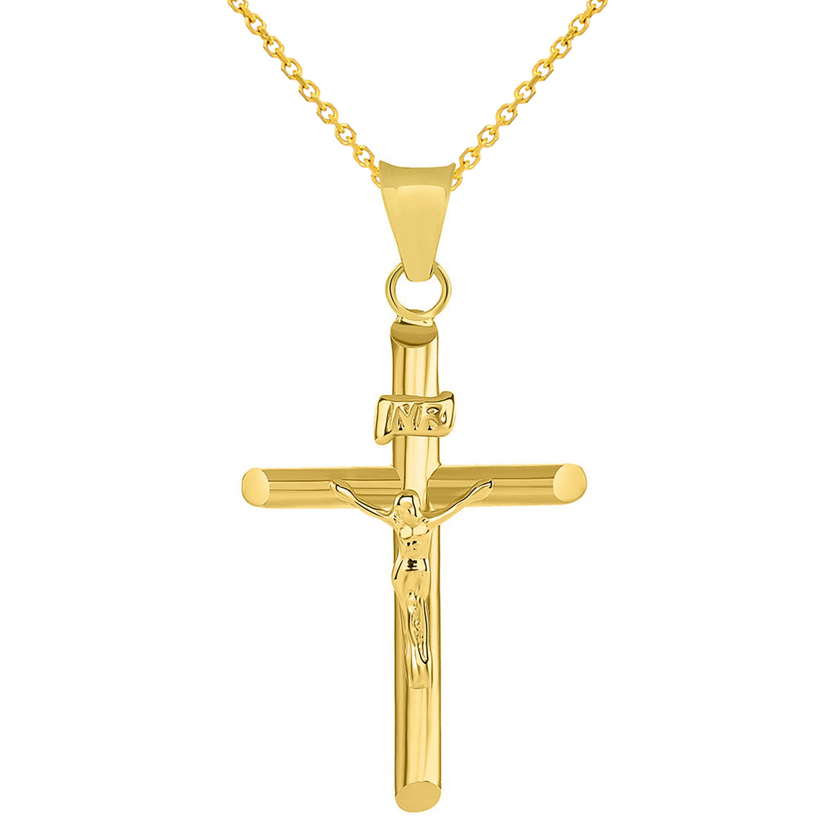 14K Gold INRI Cross Jesus Crucifix Pendant