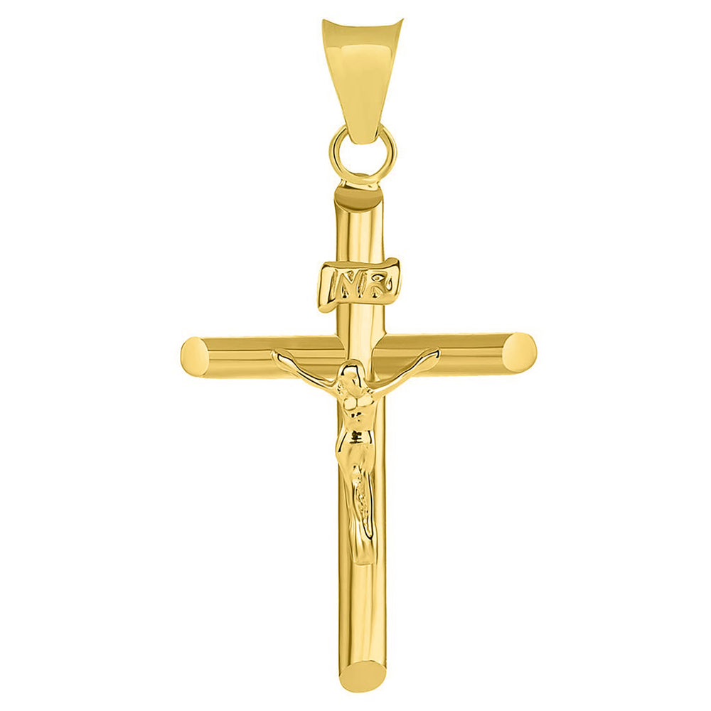 14K Gold INRI Cross Jesus Crucifix Pendant
