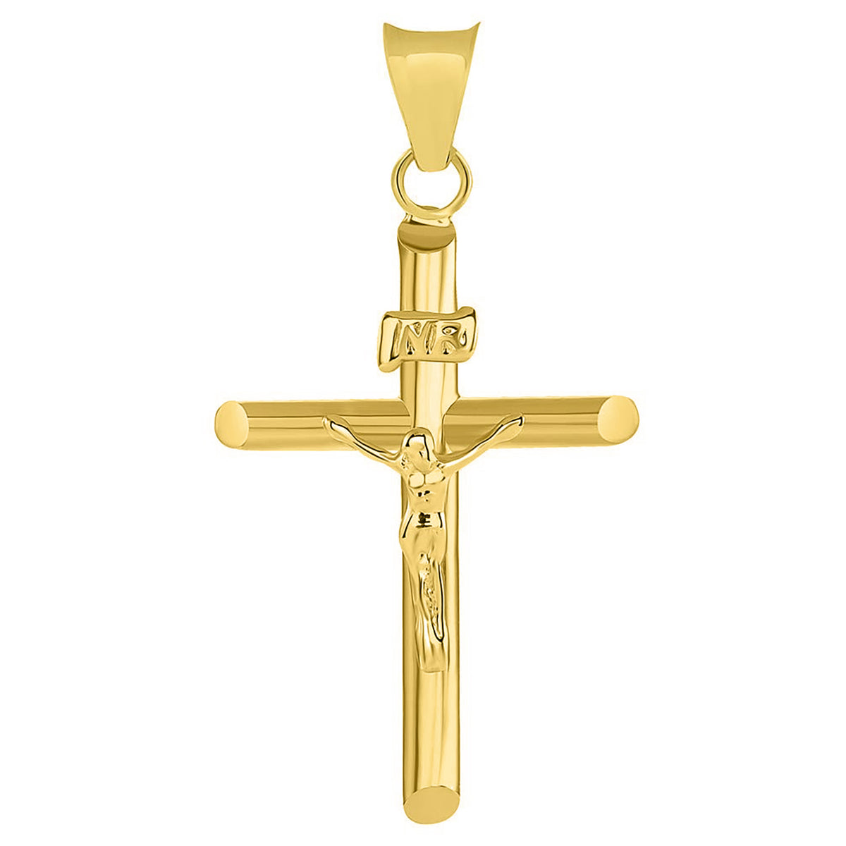 14K Gold INRI Cross Jesus Crucifix Pendant