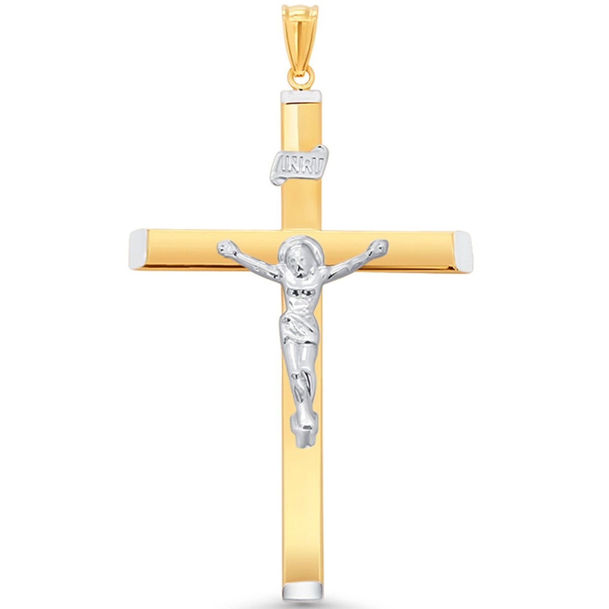 14K Gold INRI Cross Jesus Crucifix Pendant - Jewelry America