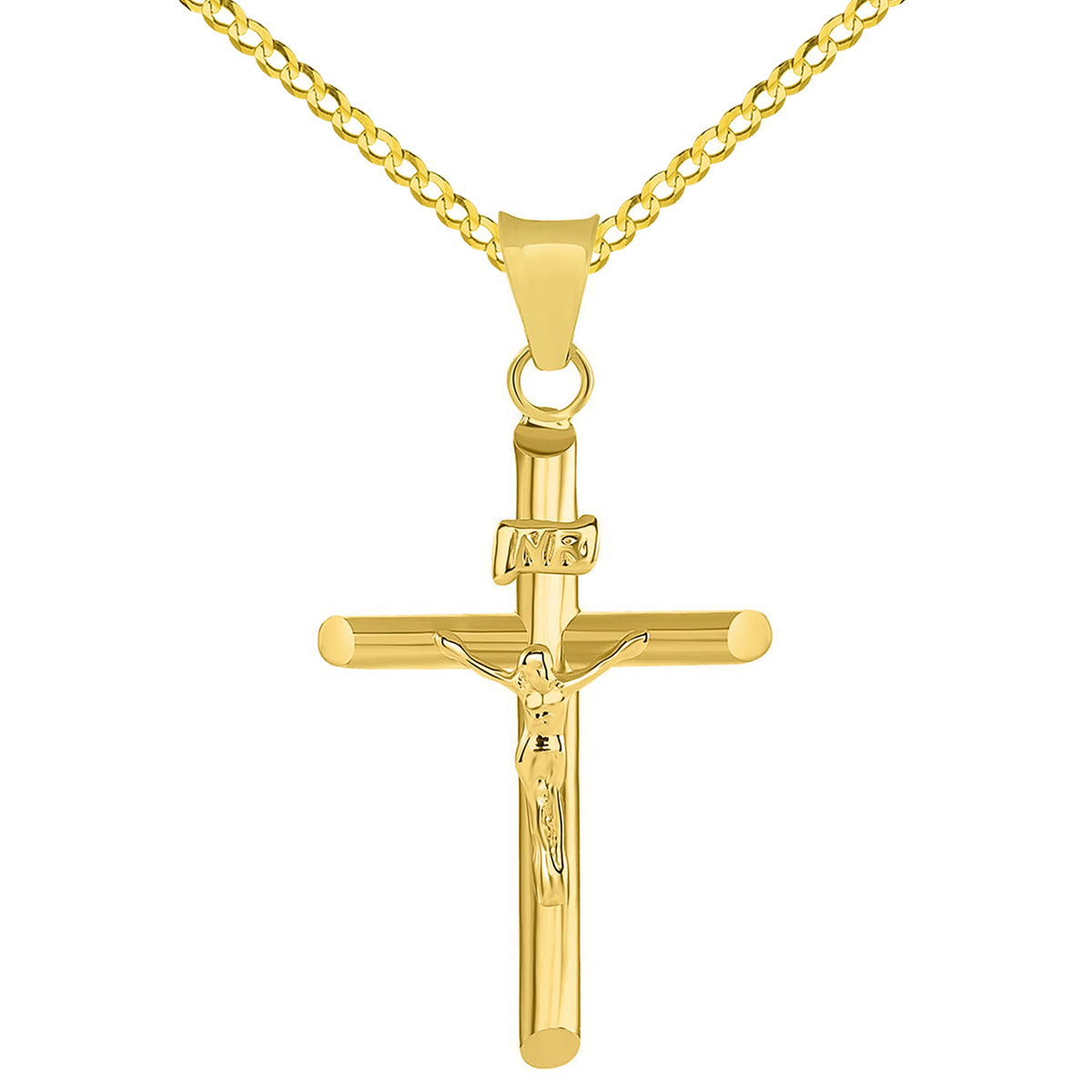 14K Gold INRI Cross Jesus Crucifix Pendant