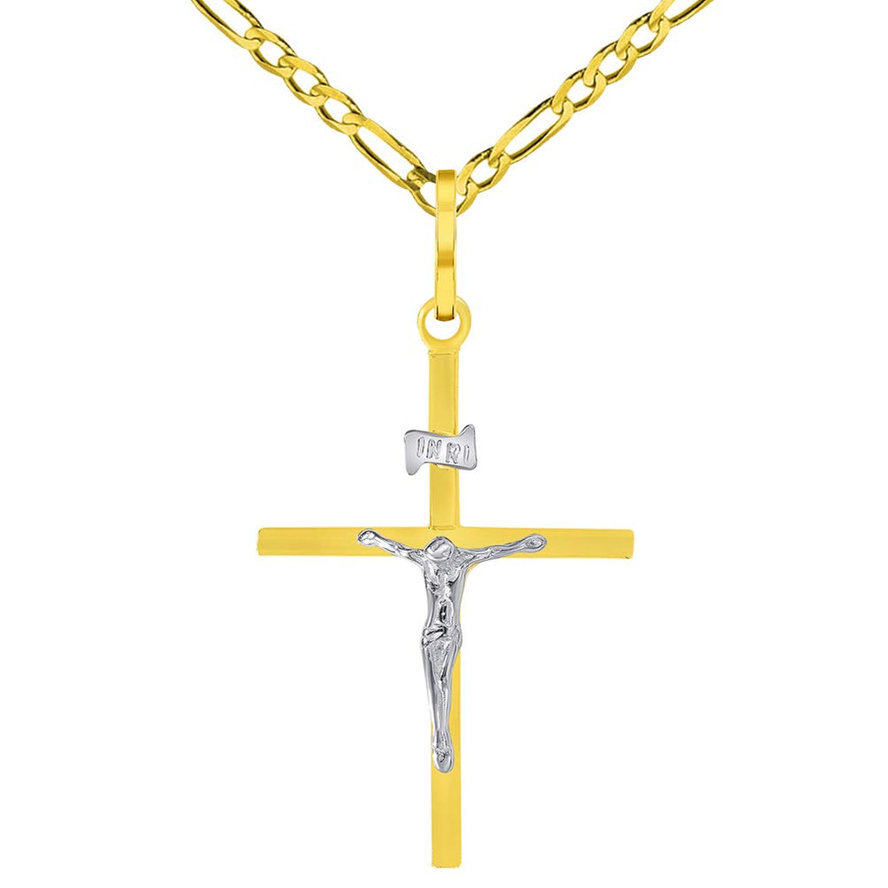 14k Gold INRI Jesus Crucifix Pendant Necklace