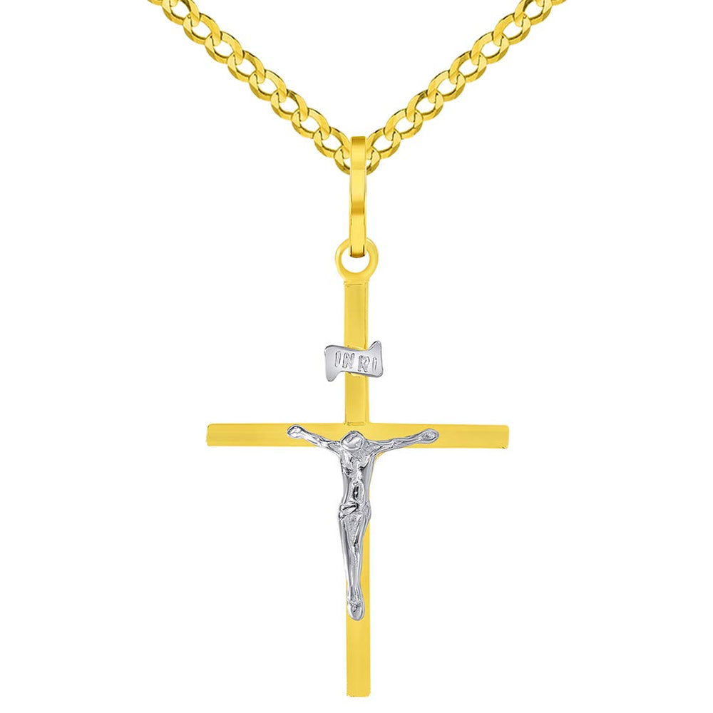 14k Gold INRI Jesus Crucifix Pendant Necklace