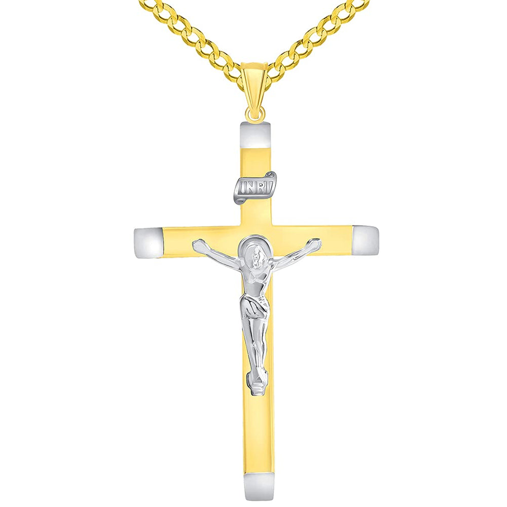 14k Gold INRI Tubular Crucifix Cross Pendant