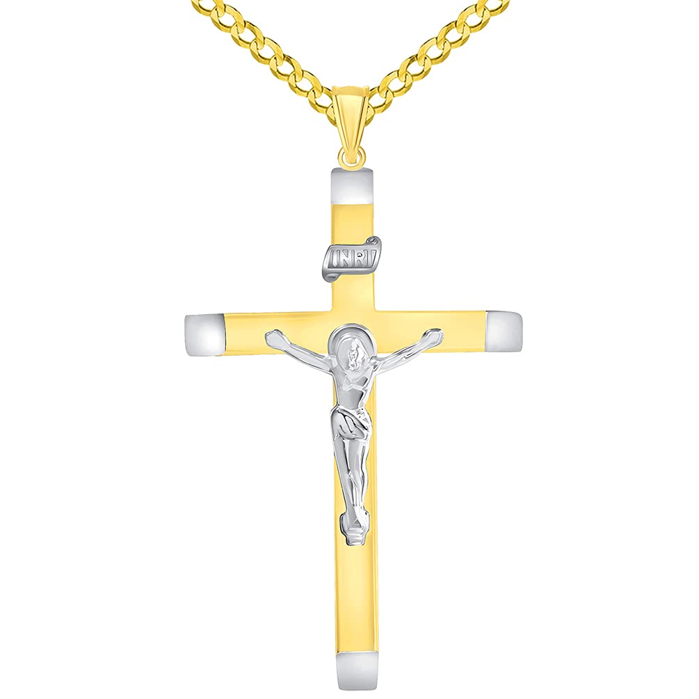 14k Gold INRI Tubular Crucifix Cross Pendant