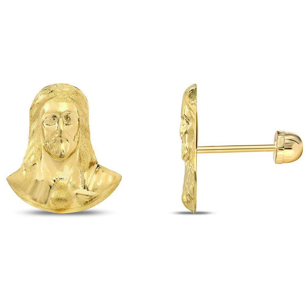 14k Gold Jesus Christ Face Sacred Stud Earrings