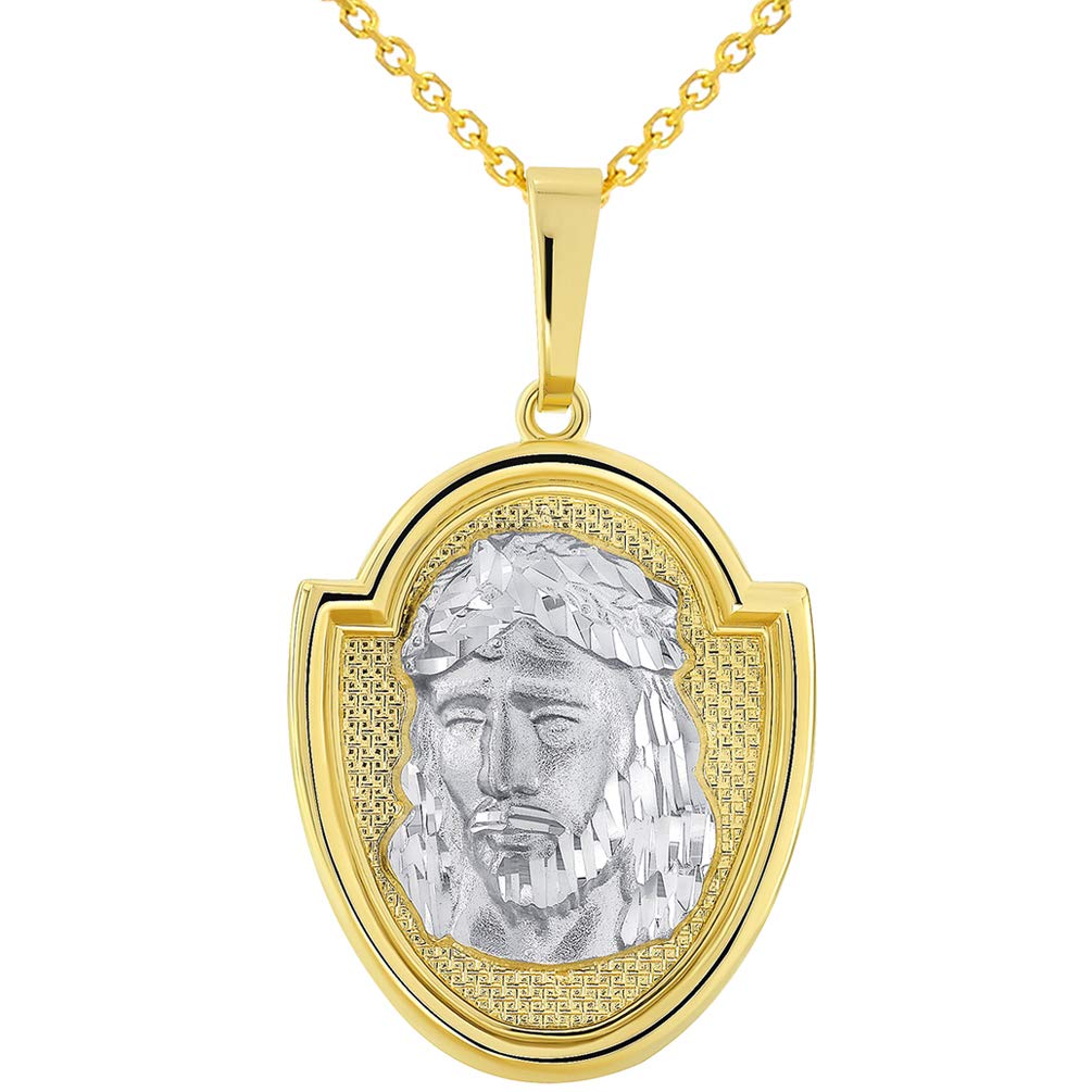 14k Gold Jesus Christ Medallion Pendant Necklace