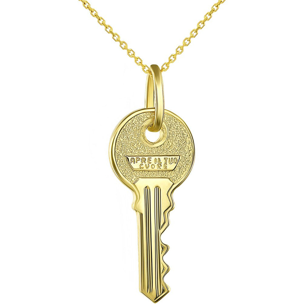 14K Gold Key with Apre il Tuo Cuore Charm Necklace