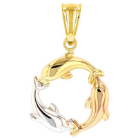 Load image into Gallery viewer, 14K Gold Kissing Dolphin Circle Pendant 
