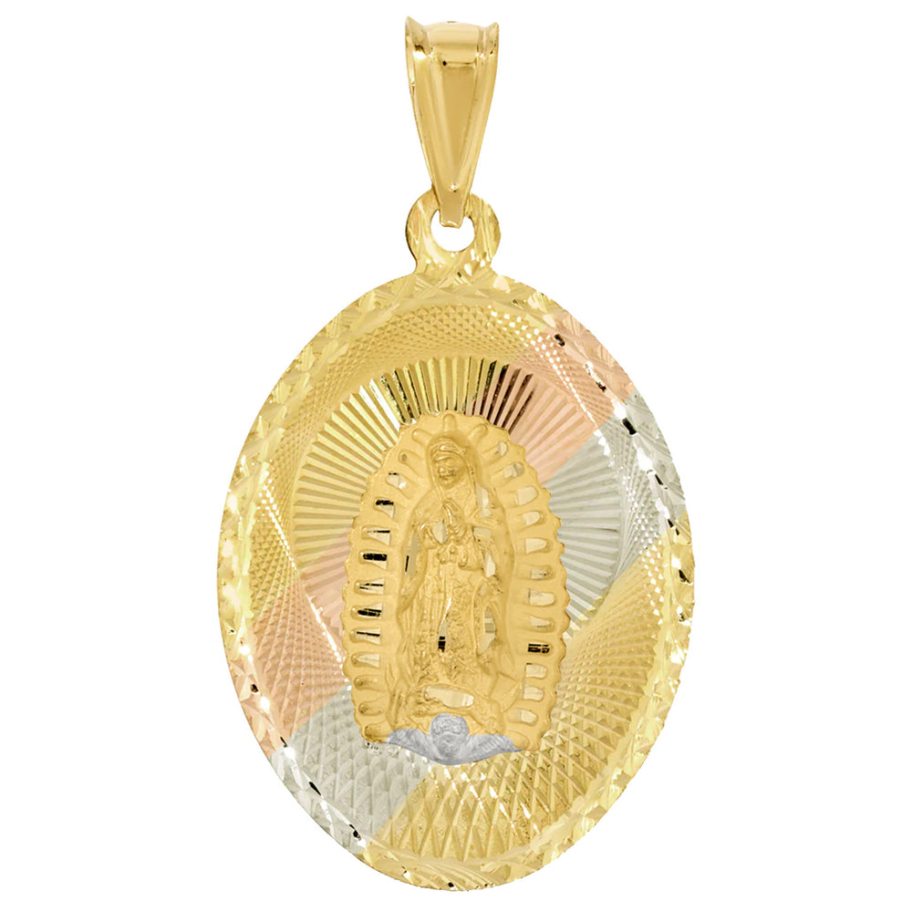 14K Gold Lady of Guadalupe Medal Oval Pendant