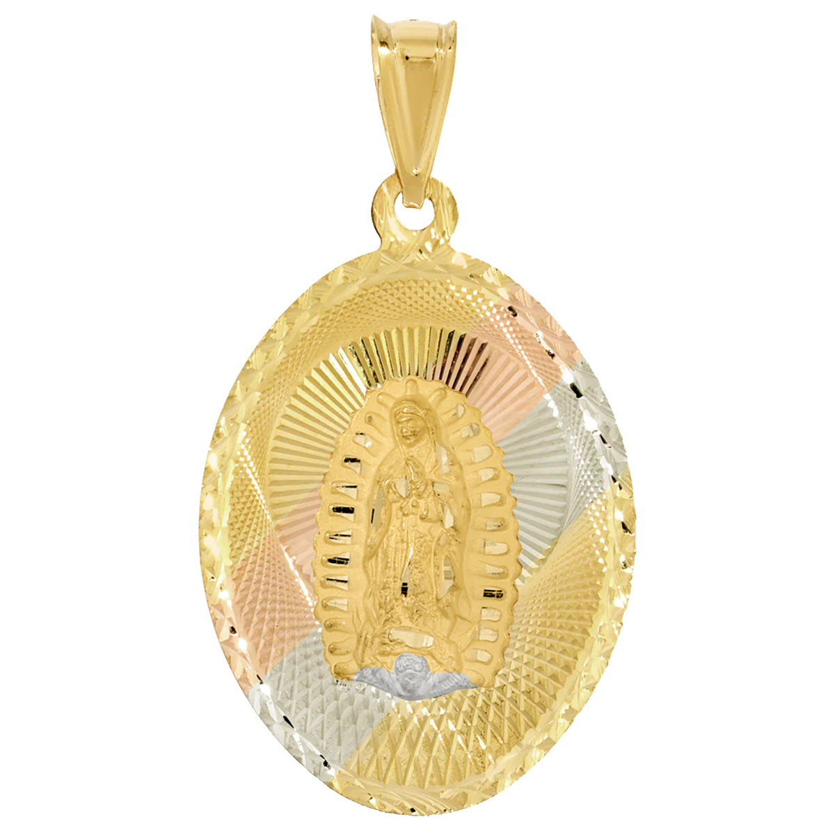 14K Gold Lady of Guadalupe Medal Oval Pendant