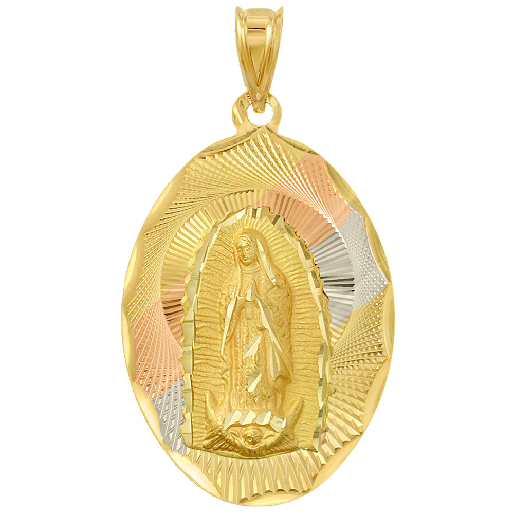 14K Gold Lady of Guadalupe Oval Medal Pendant