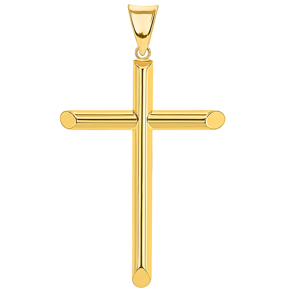 14K Gold Large Chunky Tube Cross Pendant