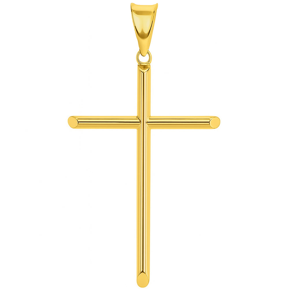 14K Gold Large Classic Tube Cross Pendant