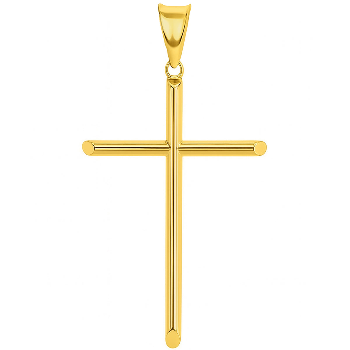 14K Gold Large Classic Tube Cross Pendant