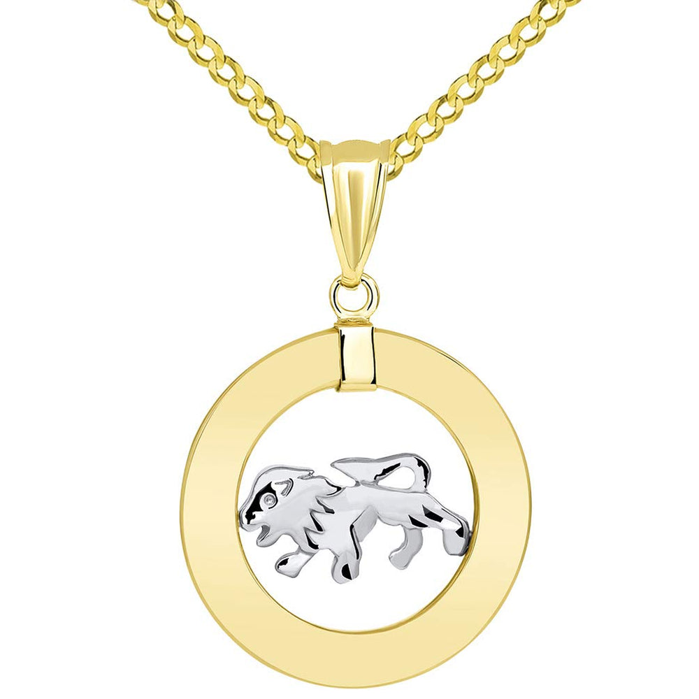 14k Gold Leo Zodiac Pendant Cuban Necklace