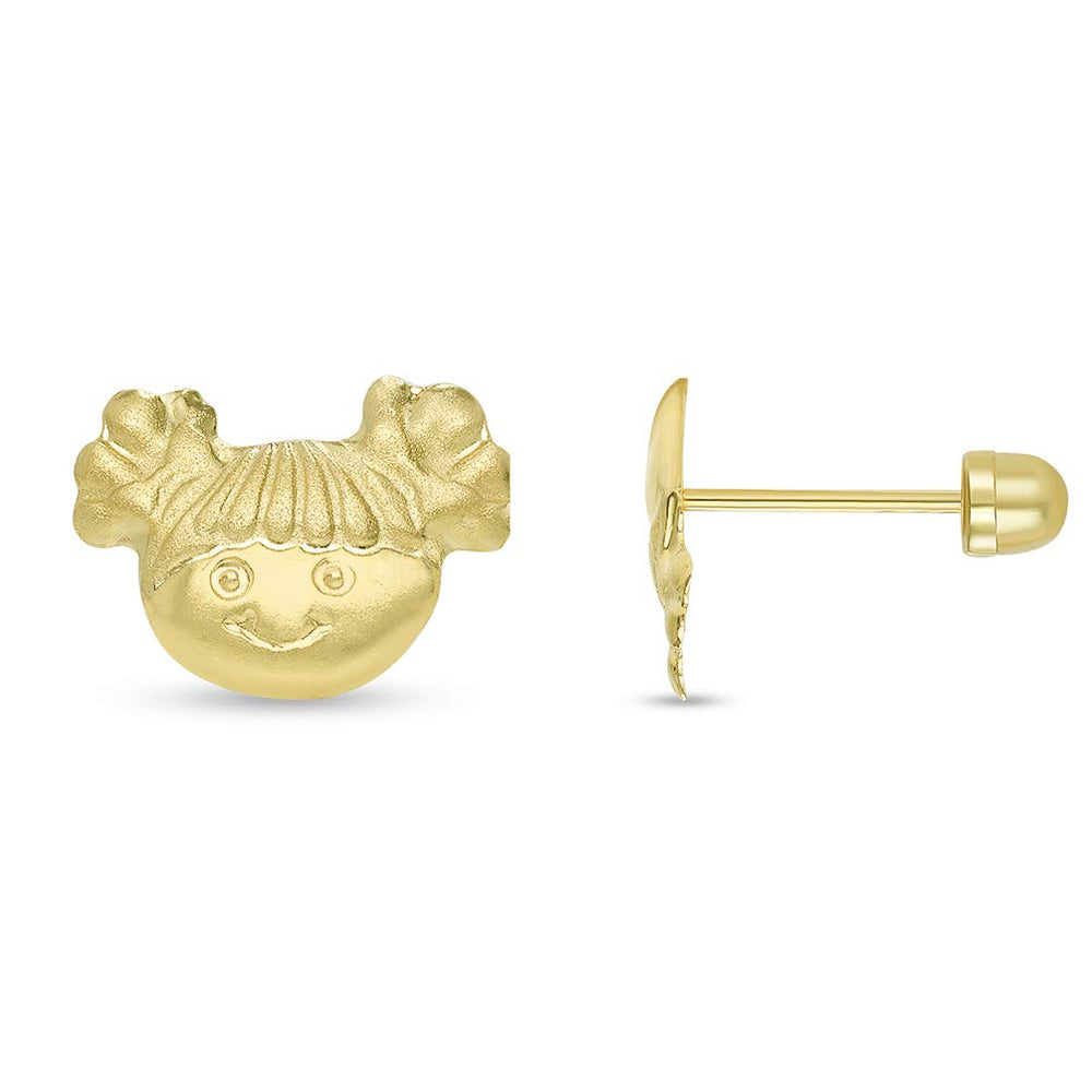 14k Gold Little Girl Smiling Stud Love Earrings