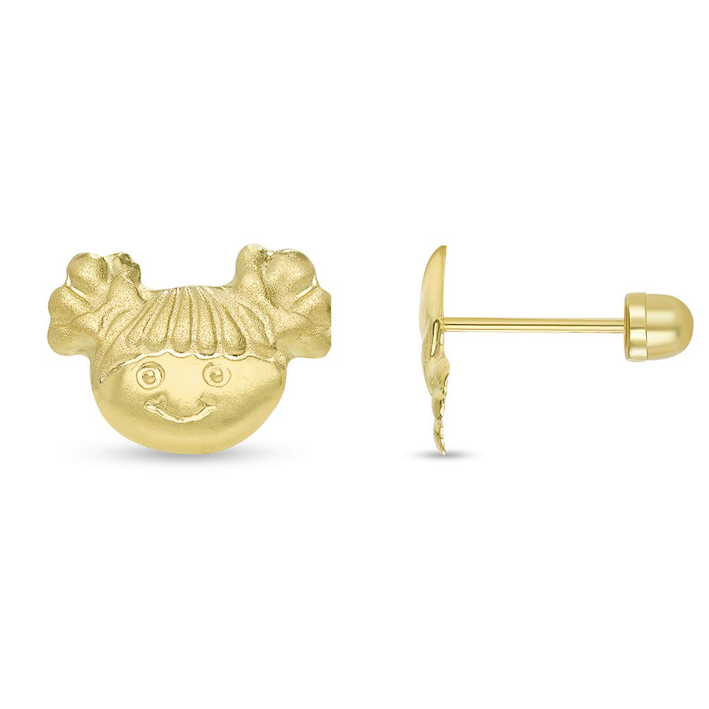 14k Gold Little Girl Smiling Stud Love Earrings