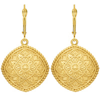 Load image into Gallery viewer, 14k Gold Lotus Mandala Dangle Drop Earrings
