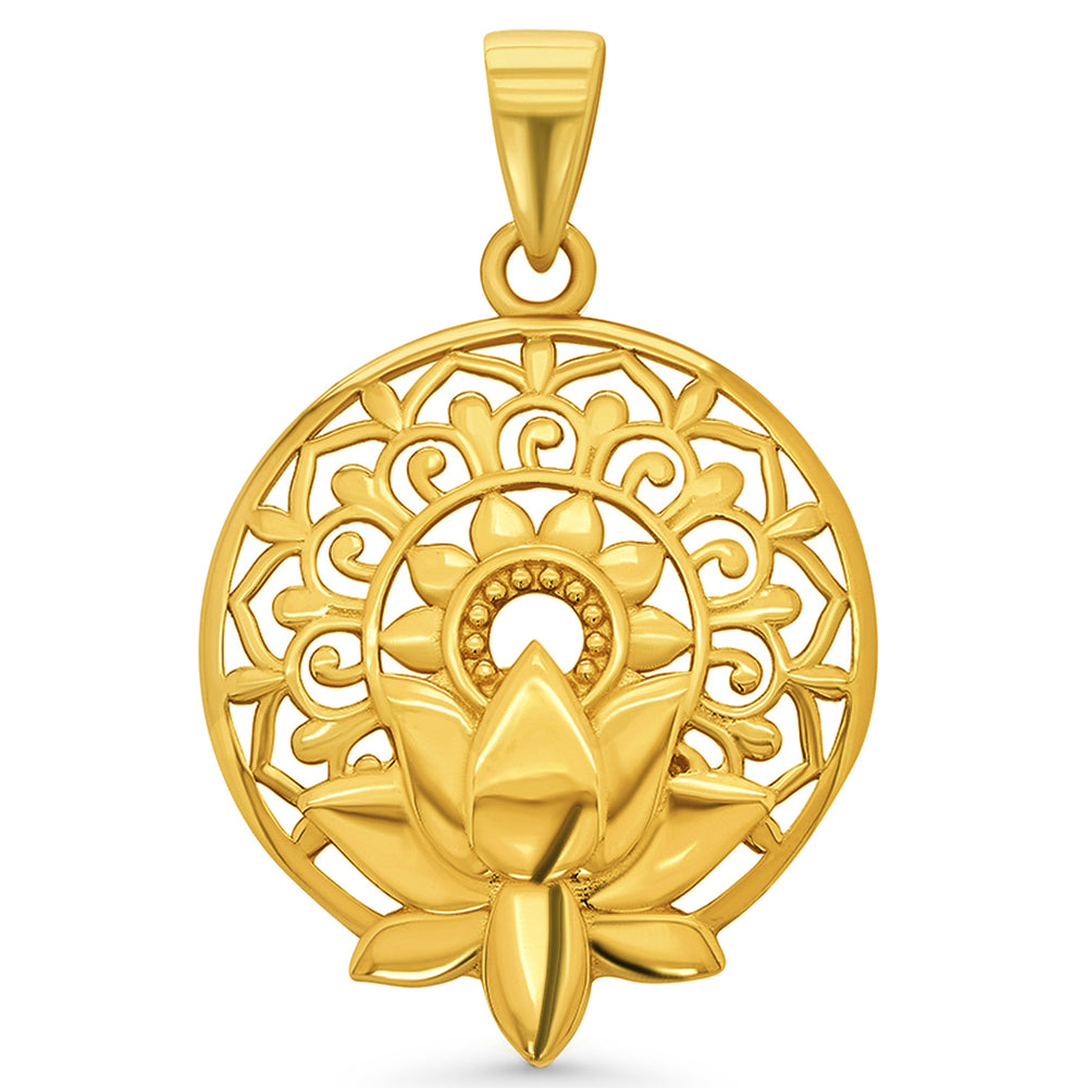 14k Gold Lotus Mandala Flower of Life Pendant