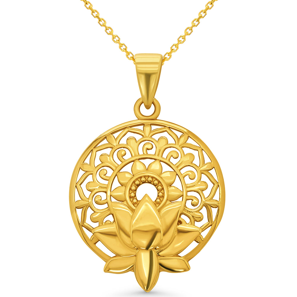 14k Gold Lotus Mandala Flower of Life Pendant Necklace