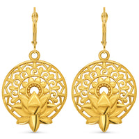 Load image into Gallery viewer, 14k Gold Lotus Mandala of Life Drop Earrings
