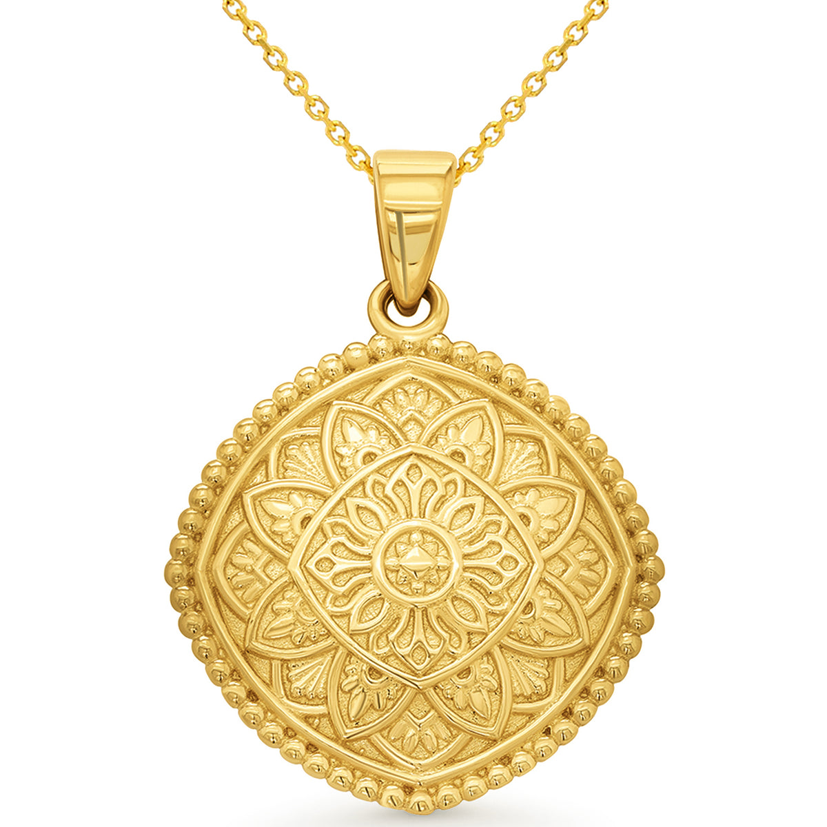 14k Gold Lotus Mandala Symbol Pendant Necklace