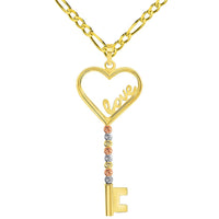 Load image into Gallery viewer, 14k Gold Love Written Open Heart Key Pendant
