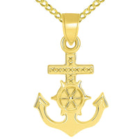 Load image into Gallery viewer, 14k Gold Mariner&#39;s Cross Pendant Cuban Necklace
