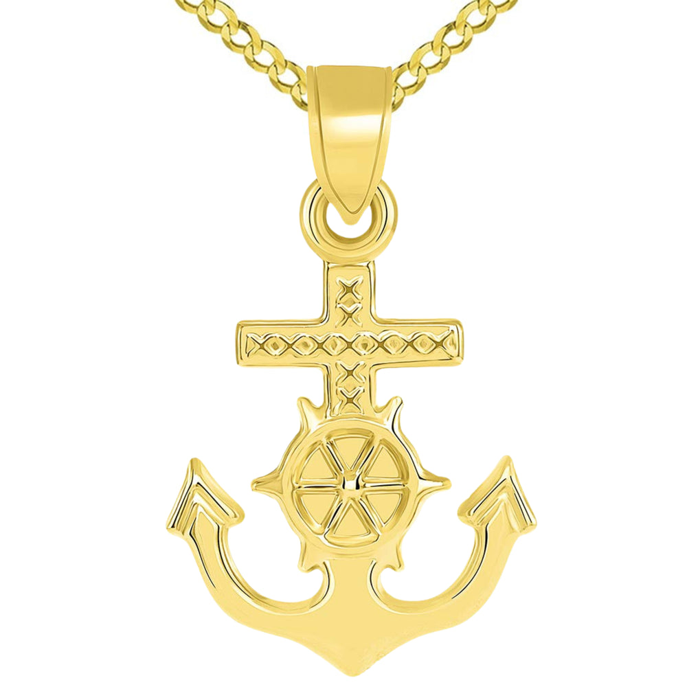14k Gold Mariner's Cross Pendant Cuban Necklace
