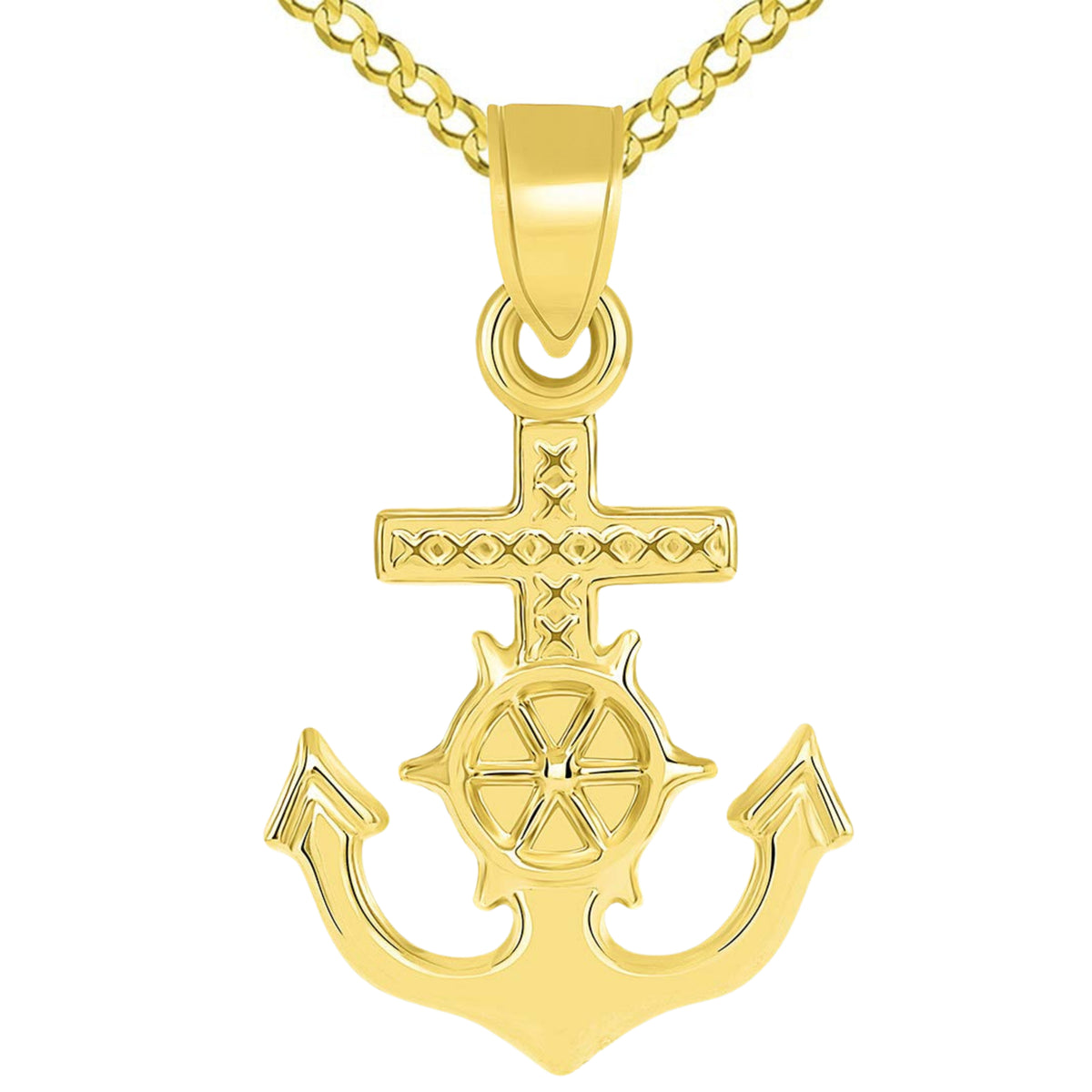 14k Gold Mariner's Cross Pendant Cuban Necklace