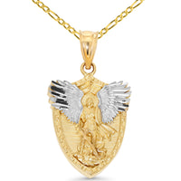 Load image into Gallery viewer, 14k Gold Michael Devil Shield Pendant with Figaro Chain Necklace
