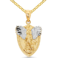 Load image into Gallery viewer, 14k Gold Michael Devil Shield Pendant with Curb Cable Chain Necklace
