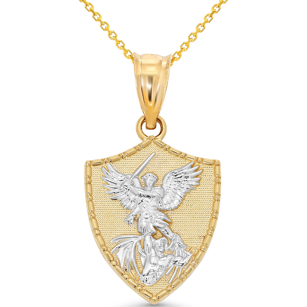 14k Gold Michael the Archangel Pendant with Rolo Chain Necklace 