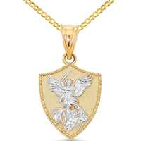 Load image into Gallery viewer, 14k Gold Michael the Archangel Pendant with Curb Chain Necklace 
