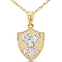 Load image into Gallery viewer, 14k Gold Michael the Archangel Pendant with Figaro Chain Necklace
