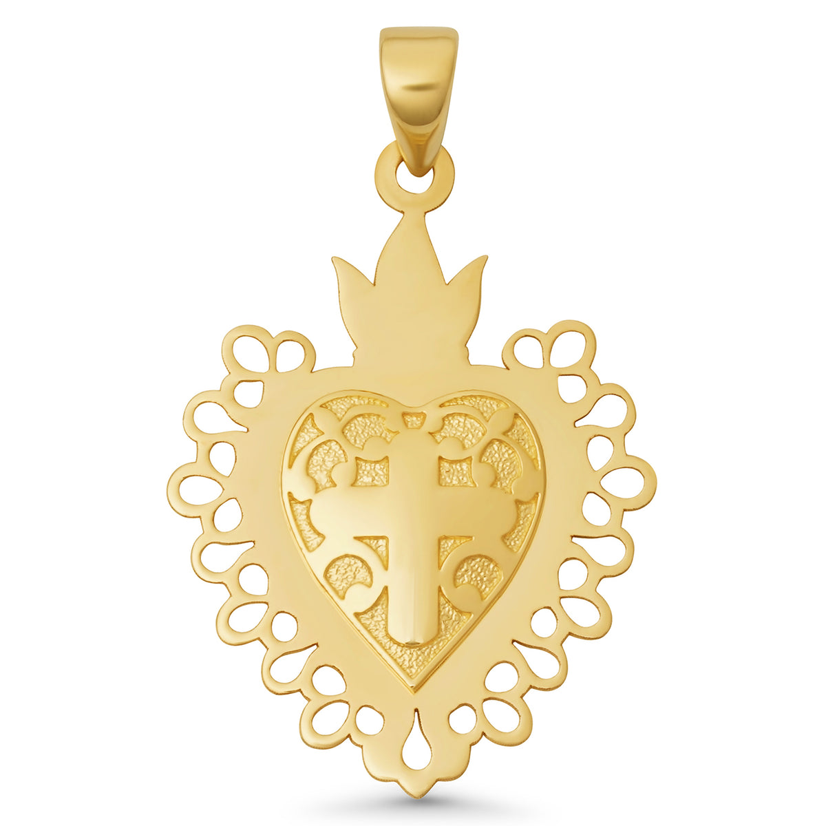 14K Gold Milagro Style Sacred Heart Pendant