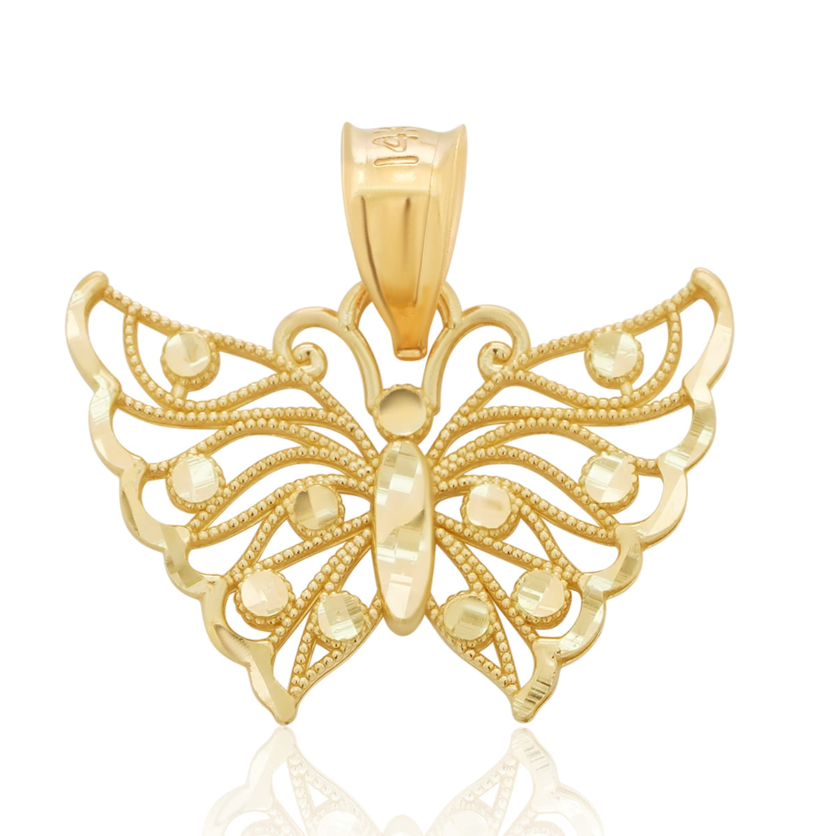 14k Yellow Gold Milgrain Filigree Open Butterfly Pendant